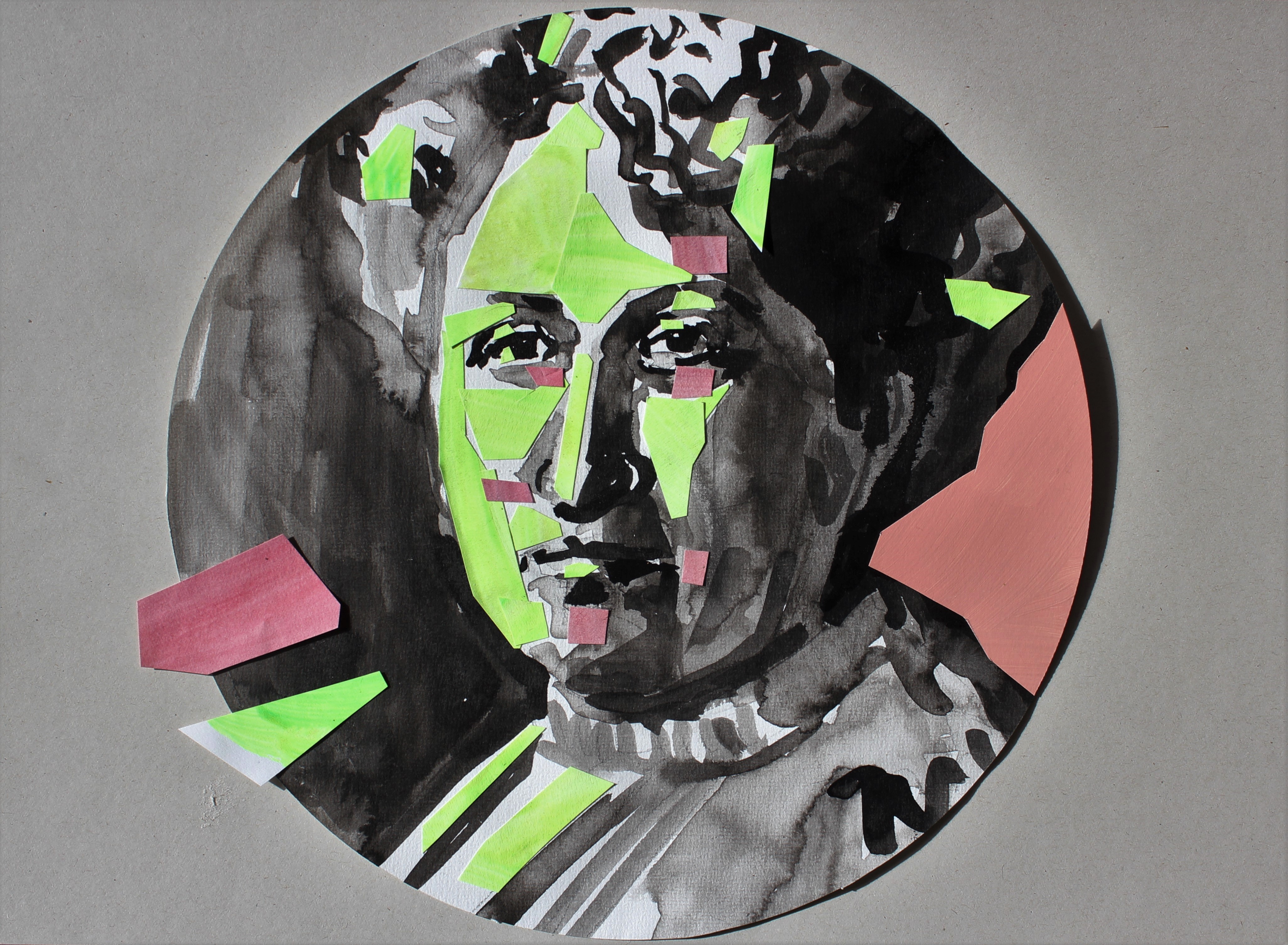 Portrait of Aletta Jacobs ink & collage 2019